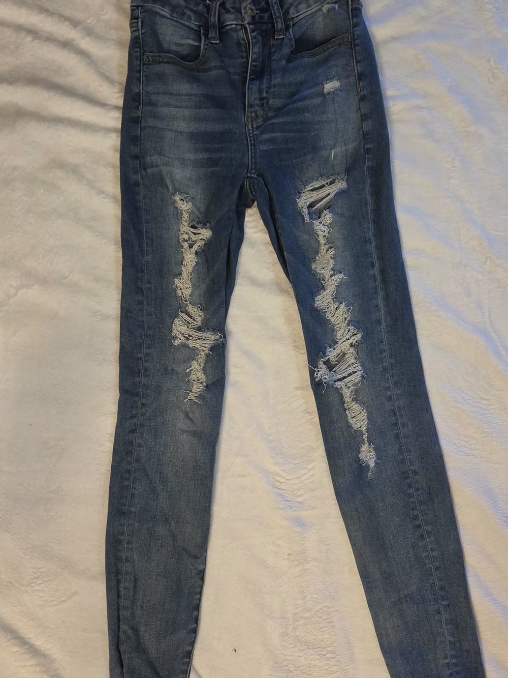 American Eagle Outfitters Distressed Skinny Jeans - Blue